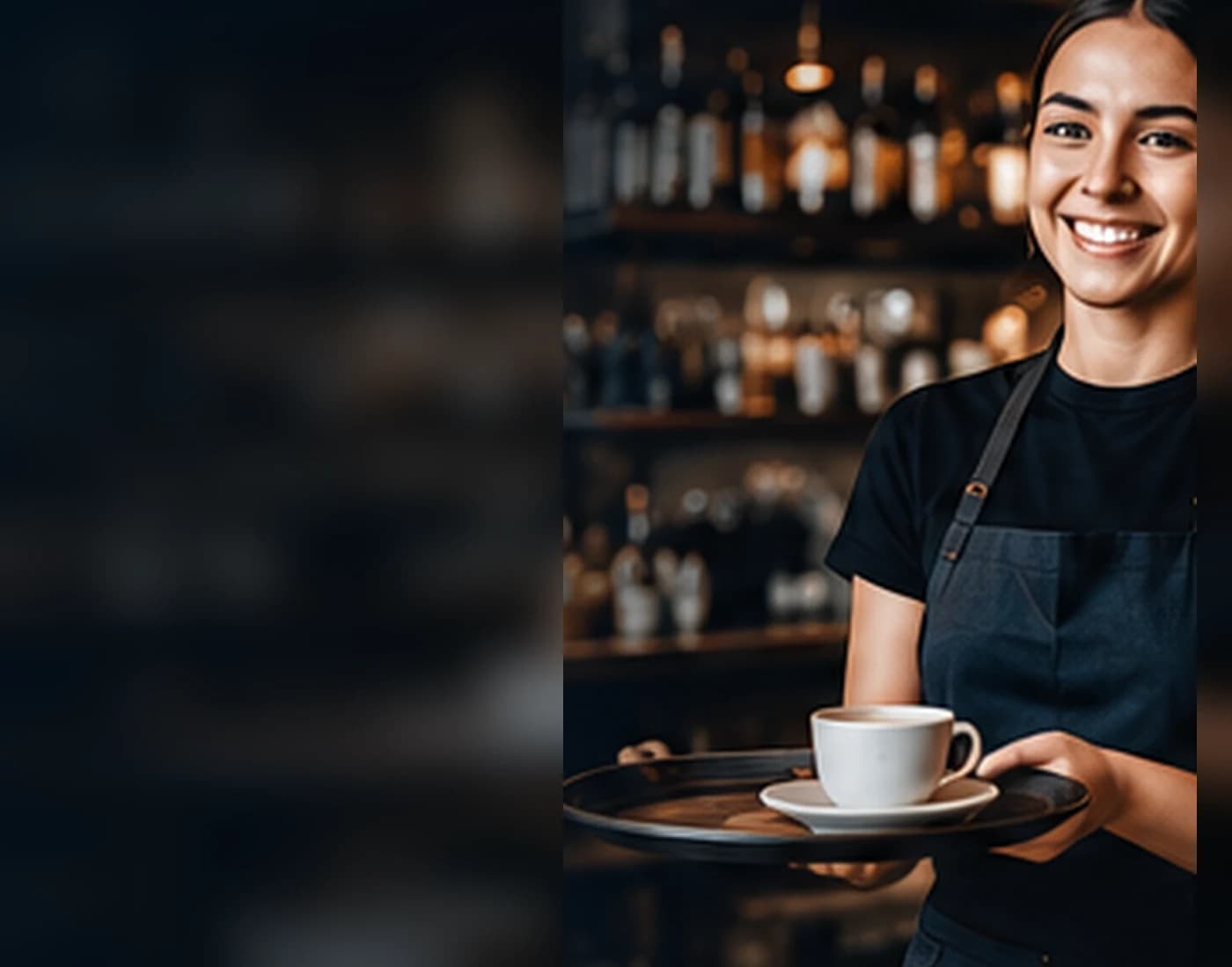 Hospitality professional carrying a cup of coffee